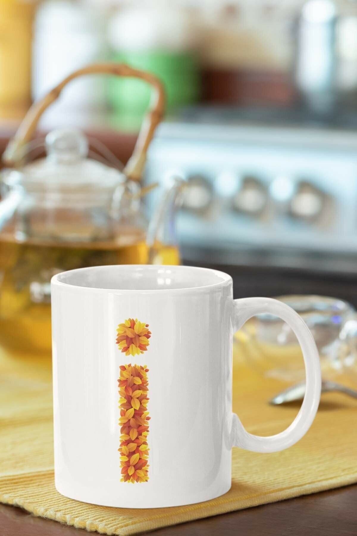 1_org_zoom-1781.jpg Beyaz Sarı Yapraklı I Harfi Baskılı Porselen Kupa - Görsel 1