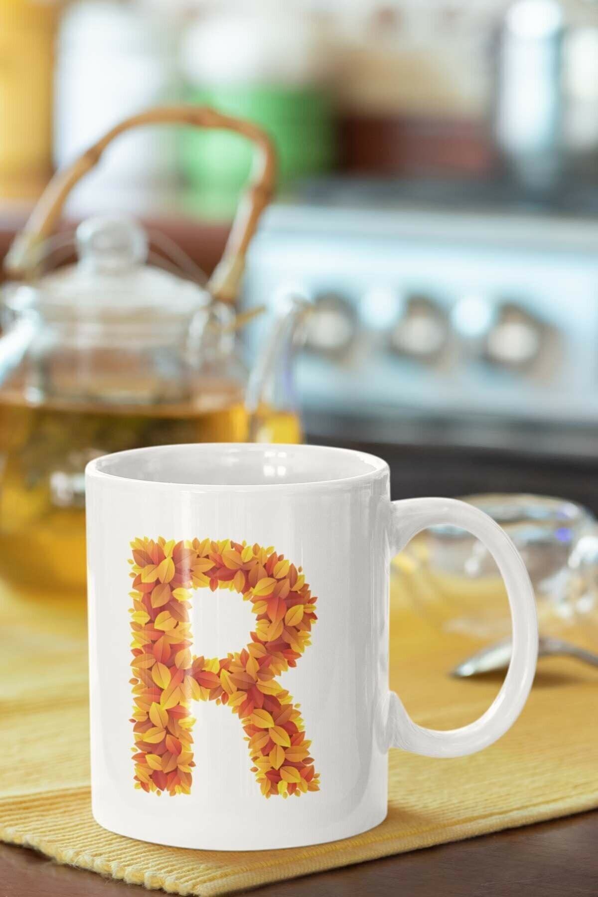1_org_zoom-1812.jpg Beyaz Sarı Yapraklı R Harfi Baskılı Porselen Kupa Bardak - Görsel 1