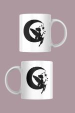 Ay Üzerinde Oturan Peri Silüeti Temalı Porselen Kupa - Görsel 2