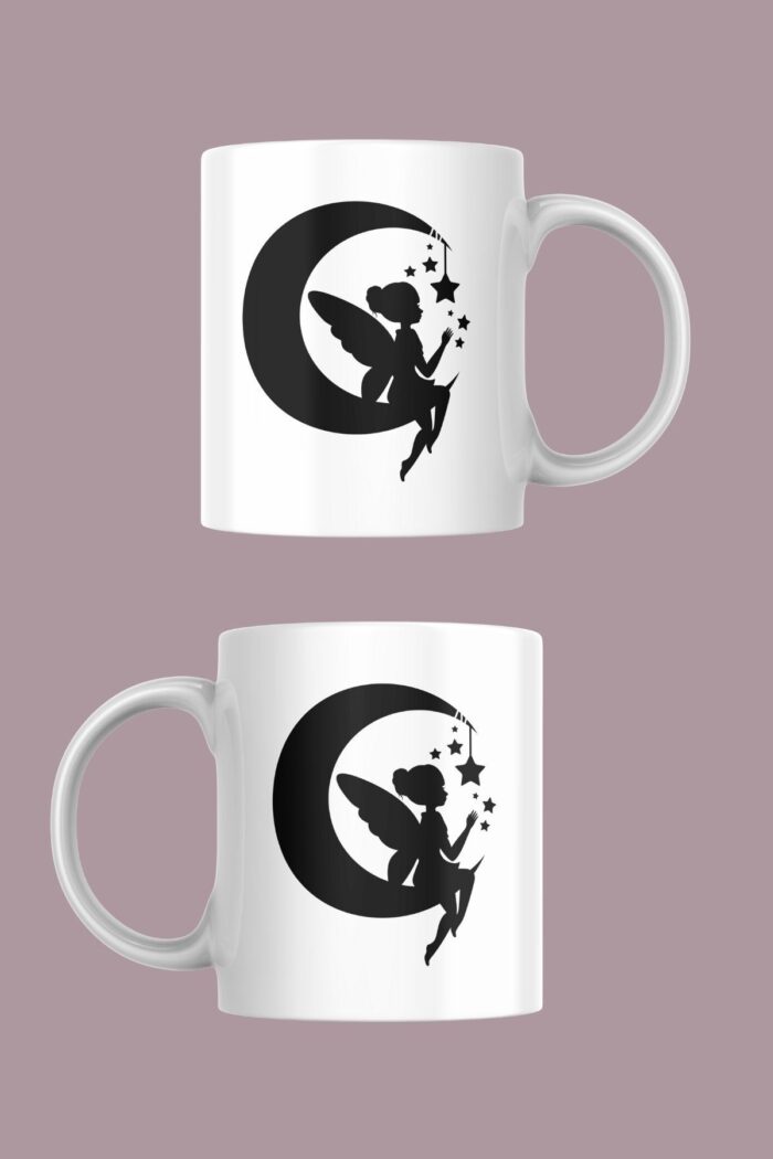 Ay Üzerinde Oturan Peri Silüeti Temalı Porselen Kupa - Görsel 2