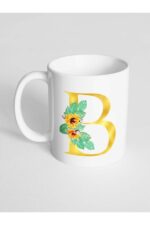 B Harfi Baskılı Çiçek Desenli Dekoratif - Baş Harf Baskılı Kupa Bardak