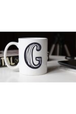 Siyah Beyaz Çizgili G Harfli Porselen Kupa Tfsbh-008