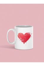 Beyaz Kalp Baskılı Kupa