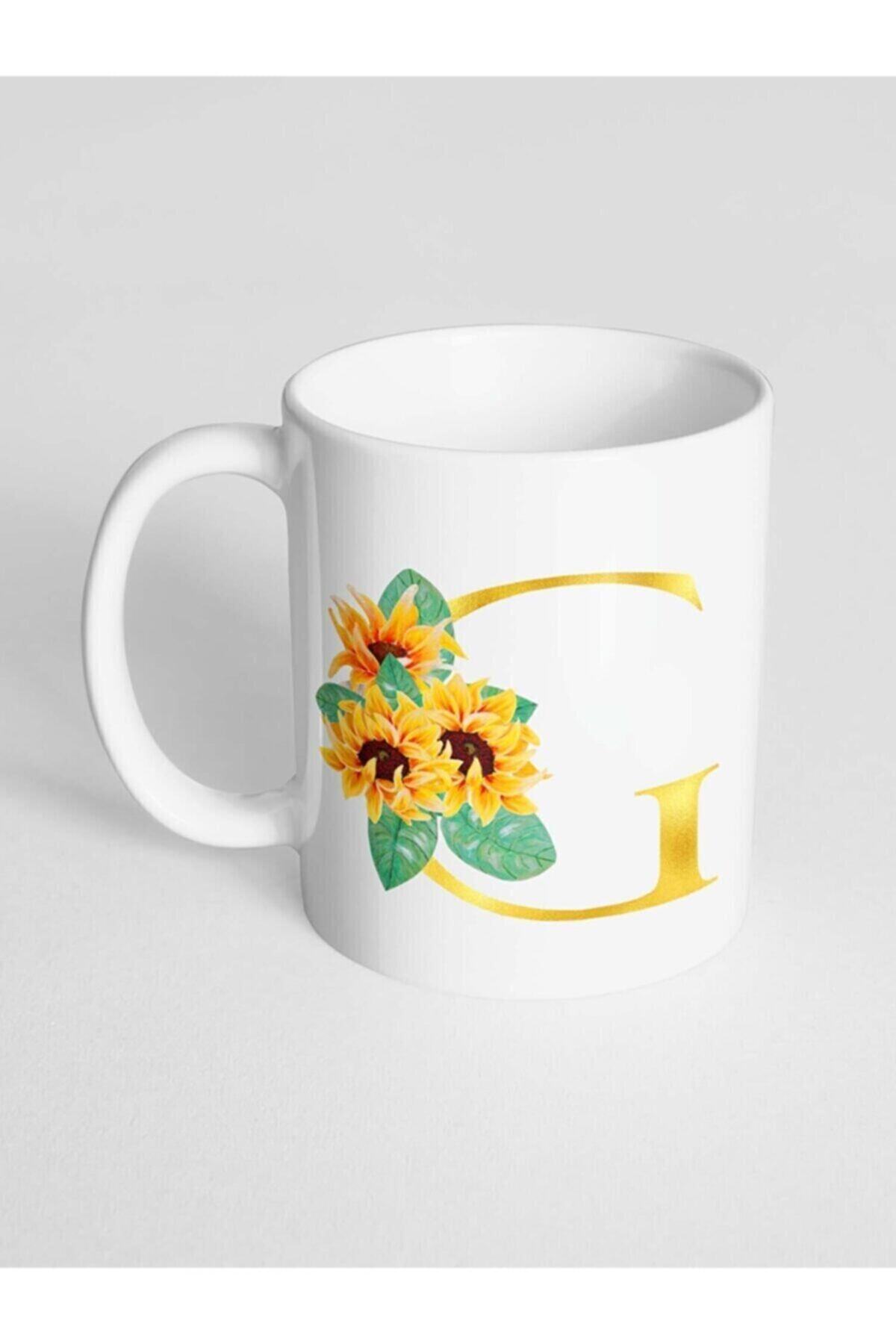 1_org_zoom-1892.jpg G Harfi Baskılı Çiçek Desenli Dekoratif Baş Harf Baskılı Kupa Bardak - Görsel 1