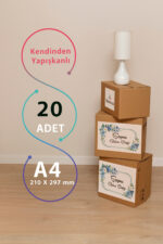 Çeyiz Etiketi - A4 ve Kendinden Yapışkanlı - Mavi Çiçekli