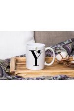 Beyaz Çiçekli Y Harfli Beyaz Porselen Kupa Tfbyz-27