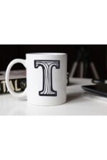 Siyah Beyaz Çizgili T Harfli Porselen Kupa Tfsbh-023