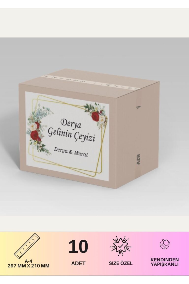 Çeyiz Etiketi Özelleştirilebilir İsme Özel - 10 Adet - Kırmızı Beyaz Gül Desen - Görsel 2