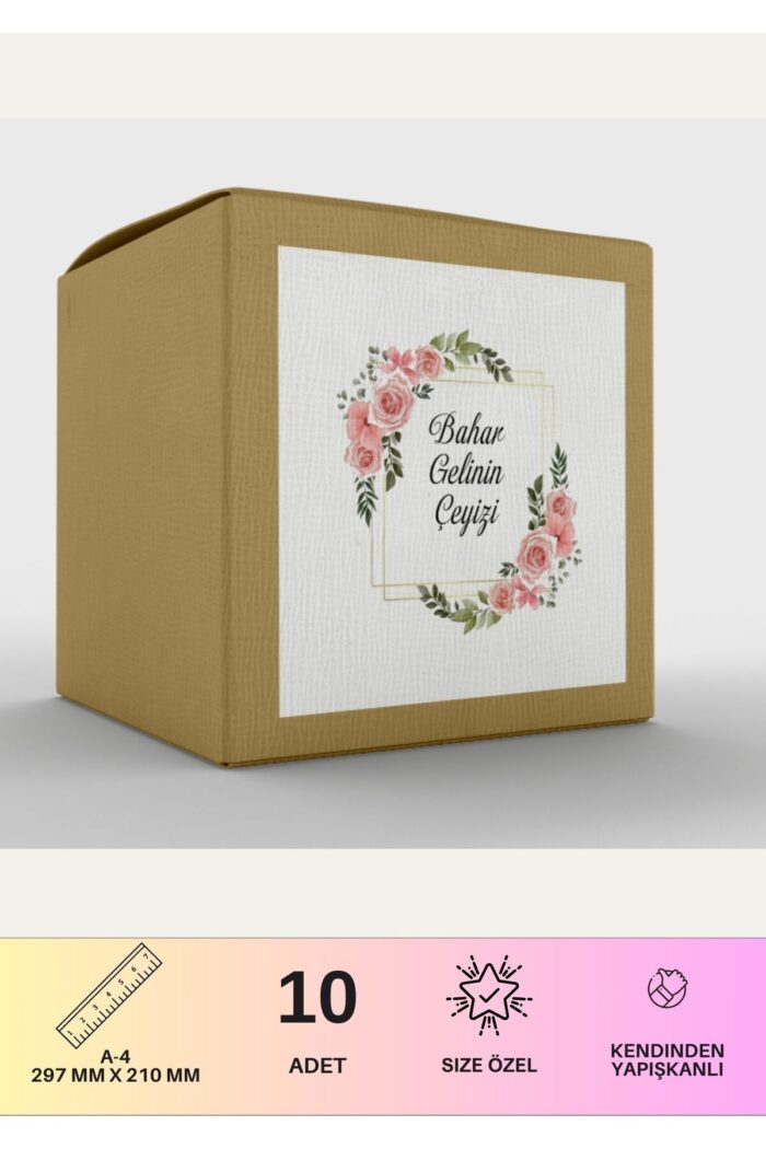 Çeyiz Etiketi Özelleştirilebilir İsme Özel - 10 Adet - Pembe Gül Desen - Görsel 2
