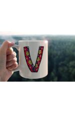 Özel Tasarım V Harfli Porselen Kupa Tfhr-26