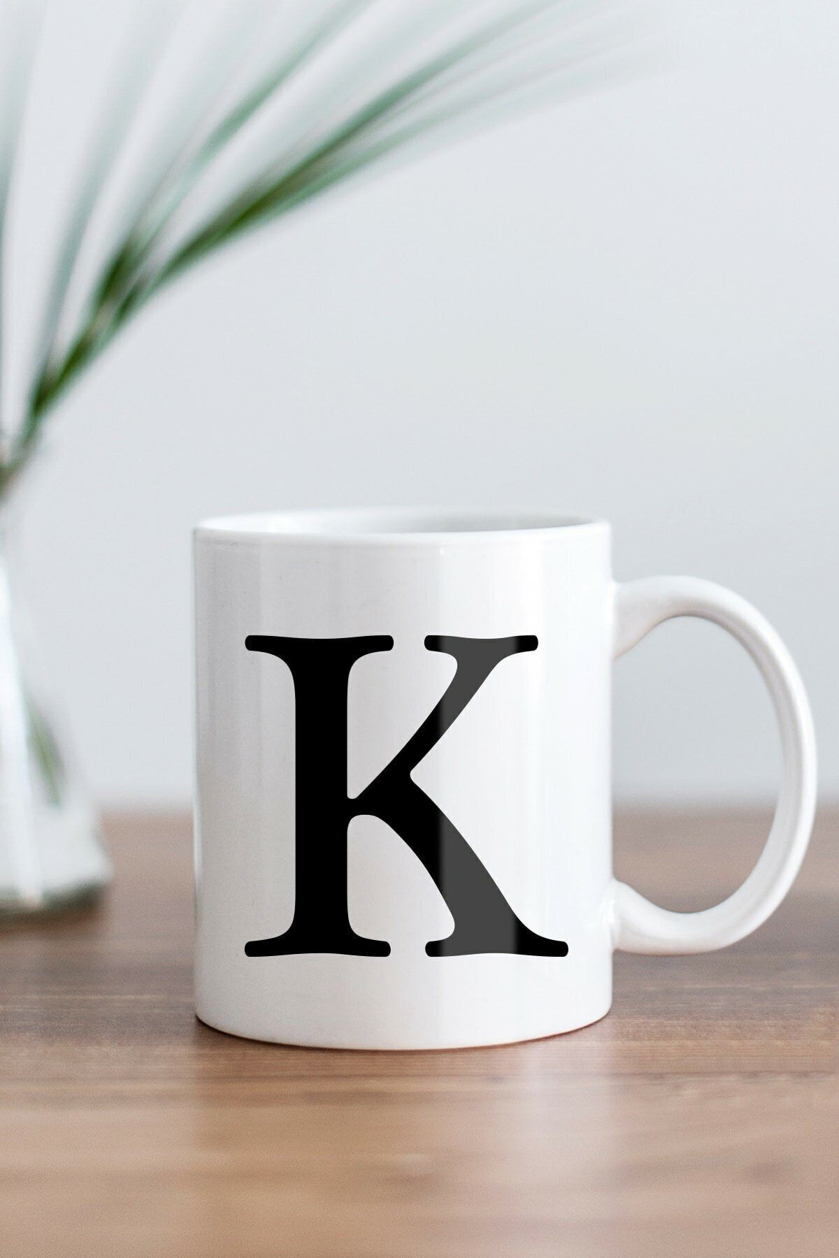 1_org_zoom-2024.jpg Beyaz K Harfi Baskılı Kupa Bardak - Görsel 1