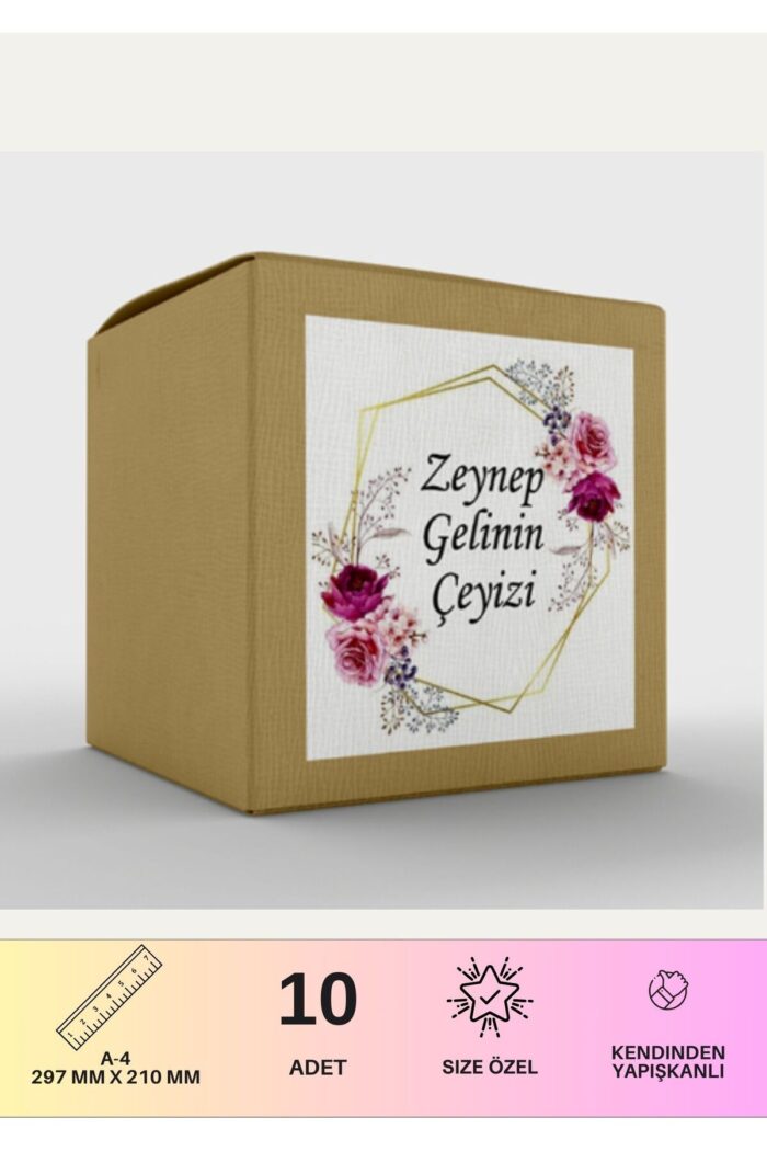 Çeyiz Etiketi Özelleştirilebilir İsme Özel - 10 Adet  - Gül Desenli - Görsel 2