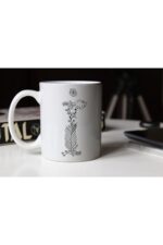 Özel Tasarım Siyah-beyaz Çiçekli I Harfi Baskılı Porselen Kupa Tfs