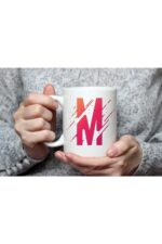 Özel Tasarım M Harfli Beyaz Porselen Kupa Tfsp-13