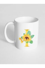 I Harfi Baskılı Çiçek Desenli Dekoratif - Baş Harf Baskılı Kupa Bardak