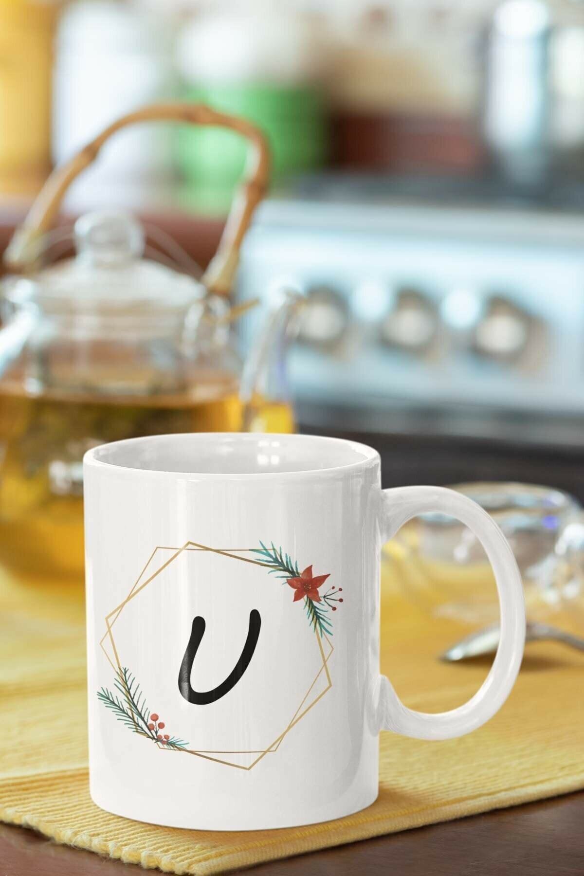 1_org_zoom-2197.jpg U Harfi Baskılı Porselen Kupa Bardak - Görsel 1