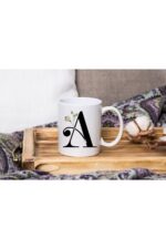 Beyaz Çiçekli A Harfli Beyaz Porselen Kupa Tfbyz-01