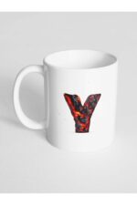 Y Harfi Baskılı Kor Alevli Desenli Dekoratif - Baş Harf Baskılı Kupa Bardak