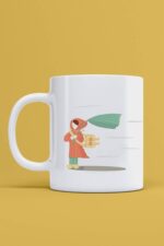 Rüzgarda Şemsiyeli Kız Baskılı Kupa Bardak - Baskılı Bardak -kahve Bardağı