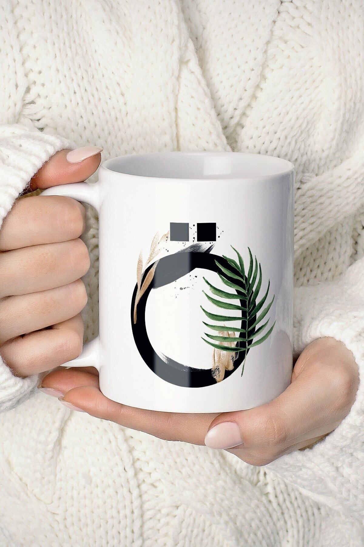 1_org_zoom-2287.jpg Ö Harf Baskılı Tropikal Koleksiyon Porselen Kupa Bardak - Görsel 1