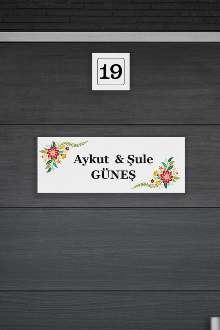 Kişiye Özel Çiçek Desenli Metal Kapı İsimliği ve Kapı Numarası Seti | Bahar Temalı - Görsel 2