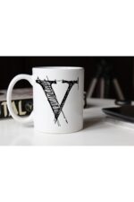 Özel Çizim V Harfli Porselen Kupa Tfshr-26