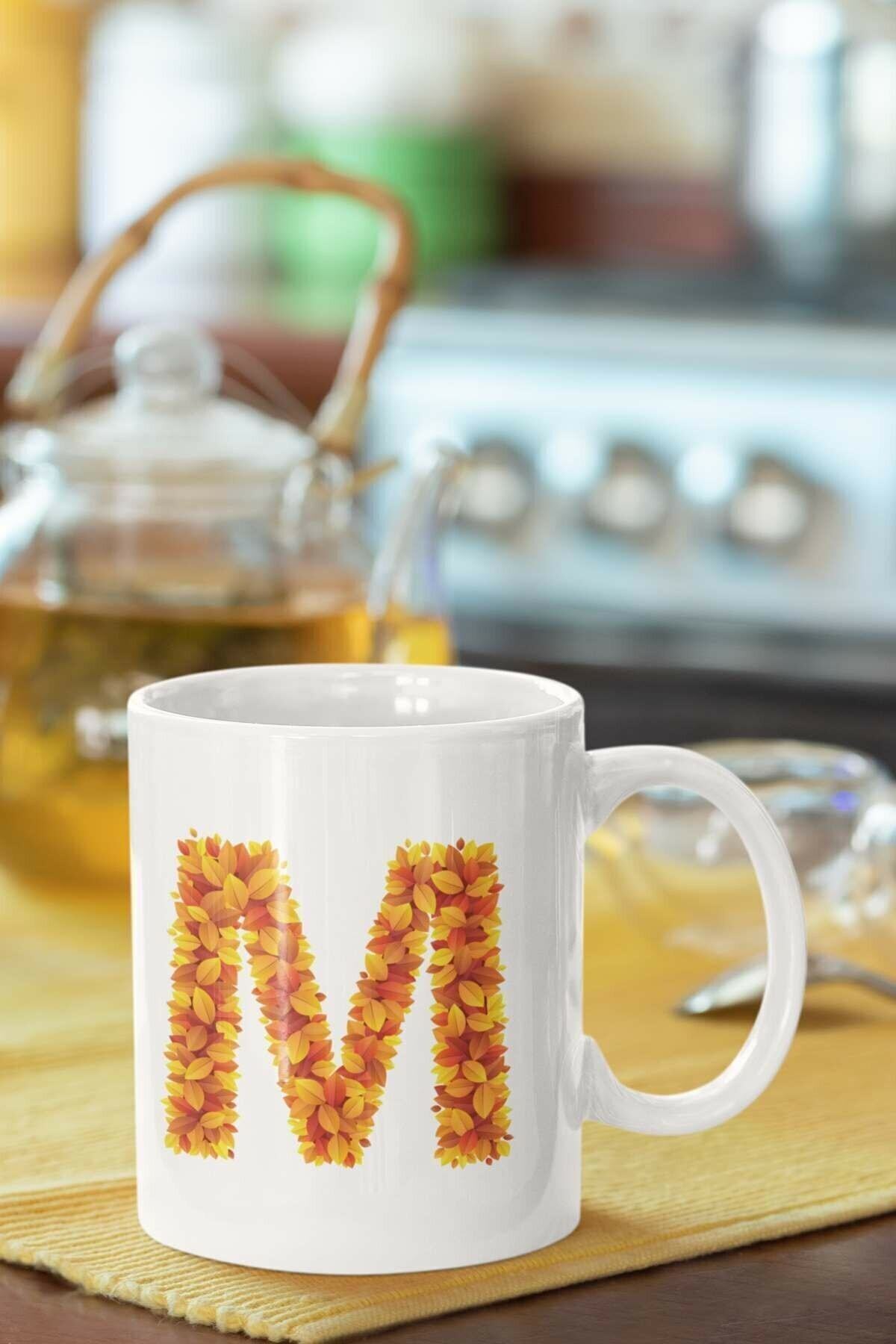 1_org_zoom-2366.jpg Sarı Yapraklı M Harfi | Baskılı Porselen Kupa Bardak - Görsel 1