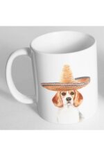 Beyaz Beagle Meksika Şapkalı Baskılı Kupa Bardak