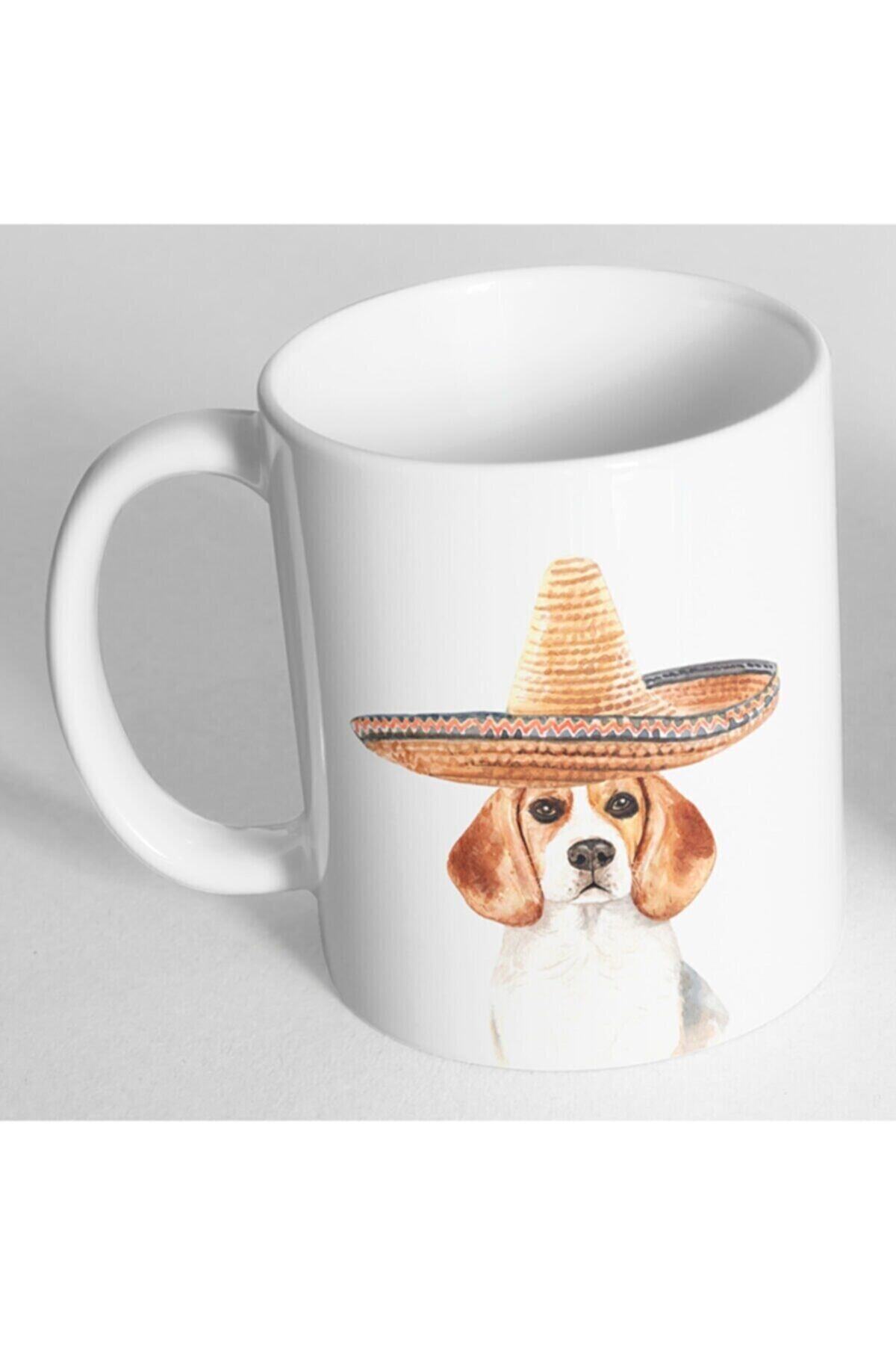 1_org_zoom-2371.jpg Beyaz Beagle Meksika Şapkalı Baskılı Kupa Bardak - Görsel 1