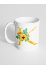 K Harfi Baskılı Çiçek Desenli Dekoratif - Baş Harf Baskılı Kupa Bardak