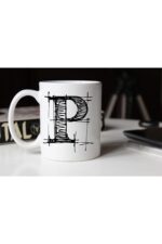 Özel Çizim P Harfli Porselen Kupa Tfshr-19