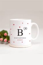 Kalp Detaylı B Harfli Baskılı Kupa Bardak