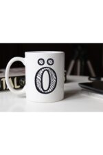 Siyah Beyaz Çizgili Ö Harfli Porselen Kupa Tfsbh-018