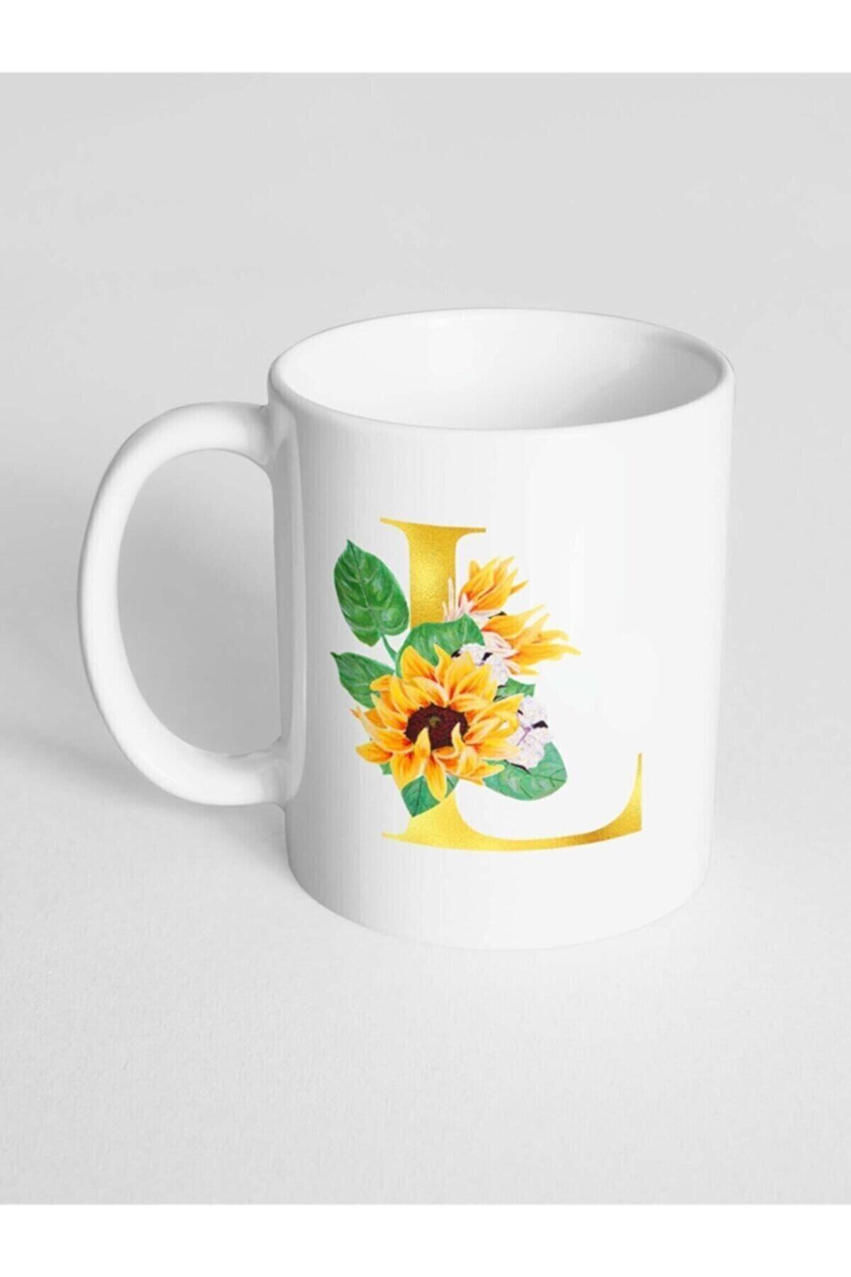 1_org_zoom-2440.jpg L Harfi Baskılı Çiçek Desenli Dekoratif - Baş Harf Baskılı Kupa Bardak - Görsel 1