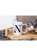 Beyaz Çiçekli N Harfli Beyaz Porselen Kupa Tfbyz-16