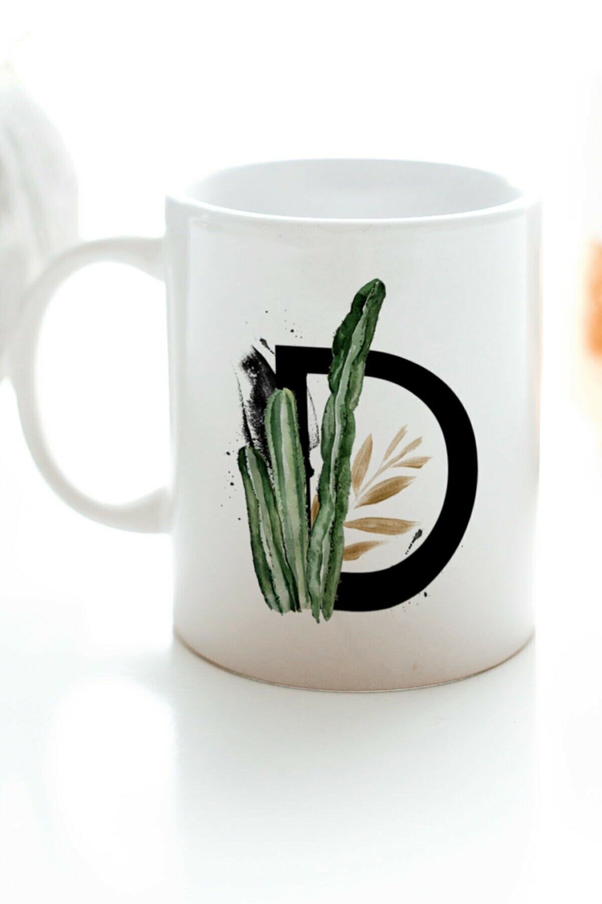 1_org_zoom-2490.jpg D Harfi Baskılı Çiçek Desenli Dekoratif - Baş Harf Baskılı Kupa Bardak - Görsel 1