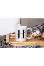 Beyaz Çiçekli H Harfli Beyaz Porselen Kupa Tfbyz-09