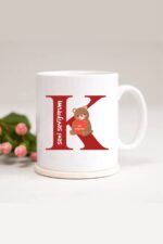 Ayıcıklı K Harfli Baskılı Kupa Bardak