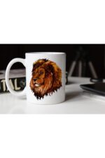 Özel Tasarım Aslan Baskılı Beyaz Kupa Bardak-002 Tfkr