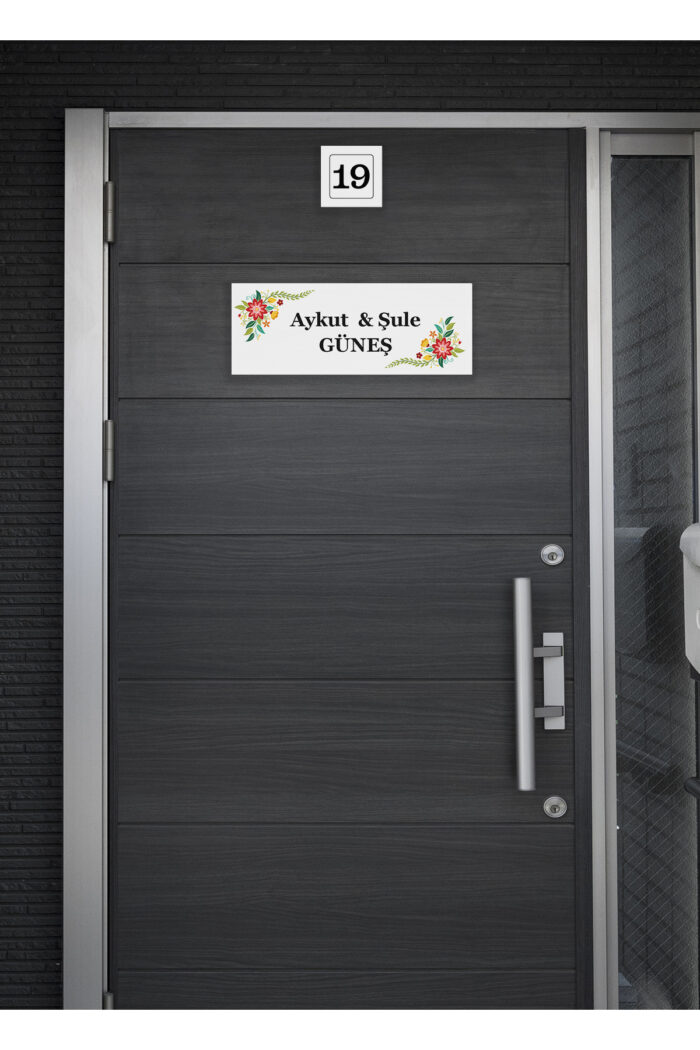 Kişiye Özel Çiçek Desenli Metal Kapı İsimliği ve Kapı Numarası Seti | Bahar Temalı - Görsel 5