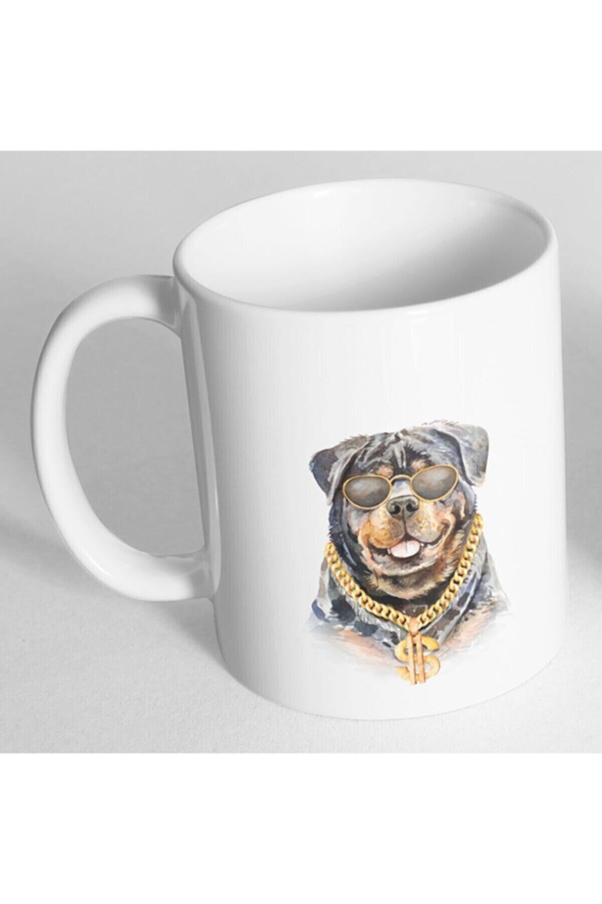 1_org_zoom-2600.jpg Rapçi Gözlüklü Kolyeli Rottweiler Köpek Resim Baskılı Kupa - Görsel 1