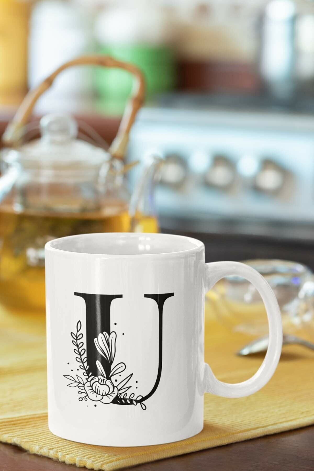 1_org_zoom-2618.jpg U Harfi Baskılı Porselen Kupa Bardak - Görsel 1