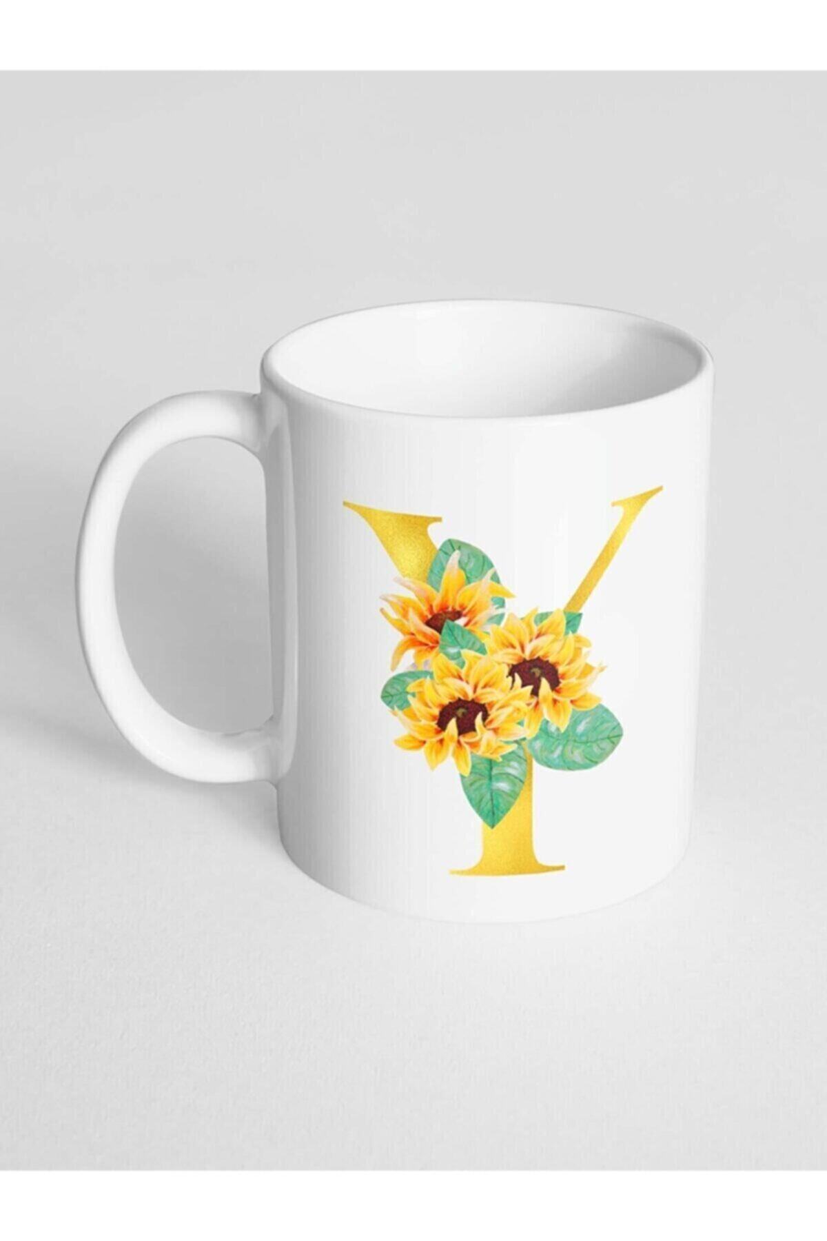 1_org_zoom-2635.jpg Y Harfi Baskılı Çiçek Desenli Dekoratif Baş Harf Baskılı Kupa Bardak - Görsel 1