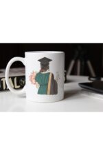 Arka Çekim Mezuniyet Pozu Veren Kadın Figürlü Beyaz Porselen Kupa Tfspr-23