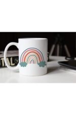 Özel Tasarım- Bohem Gökkuşağı Baskılı Beyaz Kupa Bardak-002 Tfkr