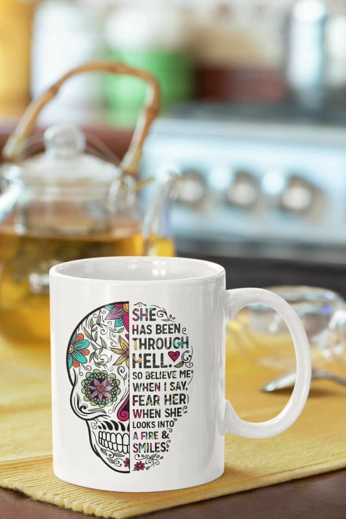 1_org_zoom-269.jpg Çiçek Desenli Kuru Kafa Baskılı Porselen Kupa - Görsel 1