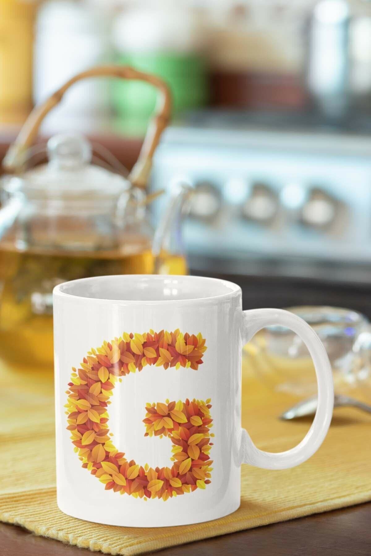 1_org_zoom-2704.jpg Sarı Yapraklı G Harfi Baskılı Porselen Kupa Bardak Trend - Görsel 1