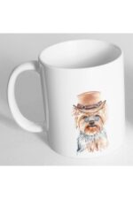 Şapkalı Gözlüklü Sevimli Yorkshire Terrier Resim Baskılı Kupa