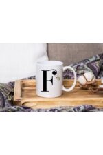 Beyaz Çiçekli F Harfli Beyaz Porselen Kupa Tfbyz-07