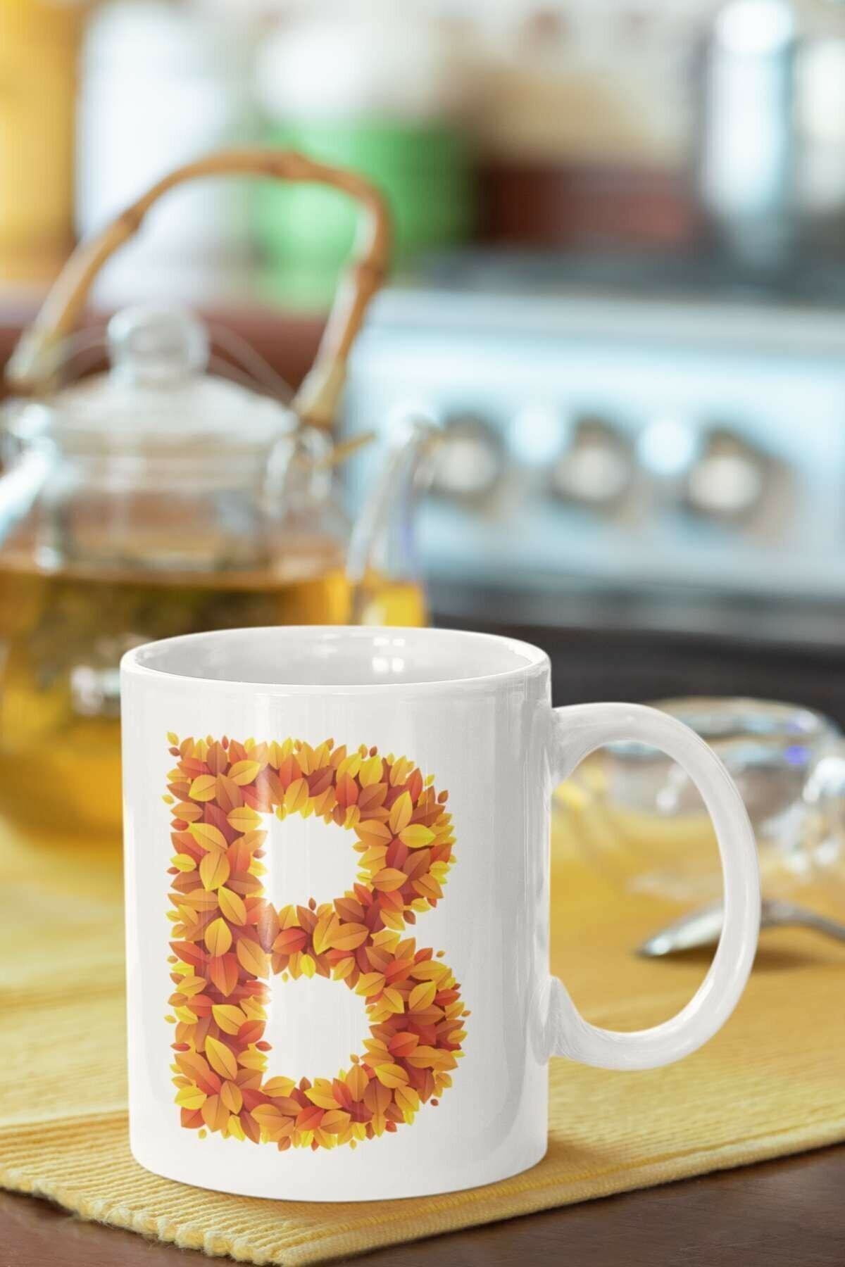 1_org_zoom-2727.jpg Beyaz Sarı Yapraklı B Harfi Baskılı Porselen Kupa - Görsel 1